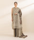 Women's Unstitched Cotton Viscose Beige Printed 3 Piece Suit